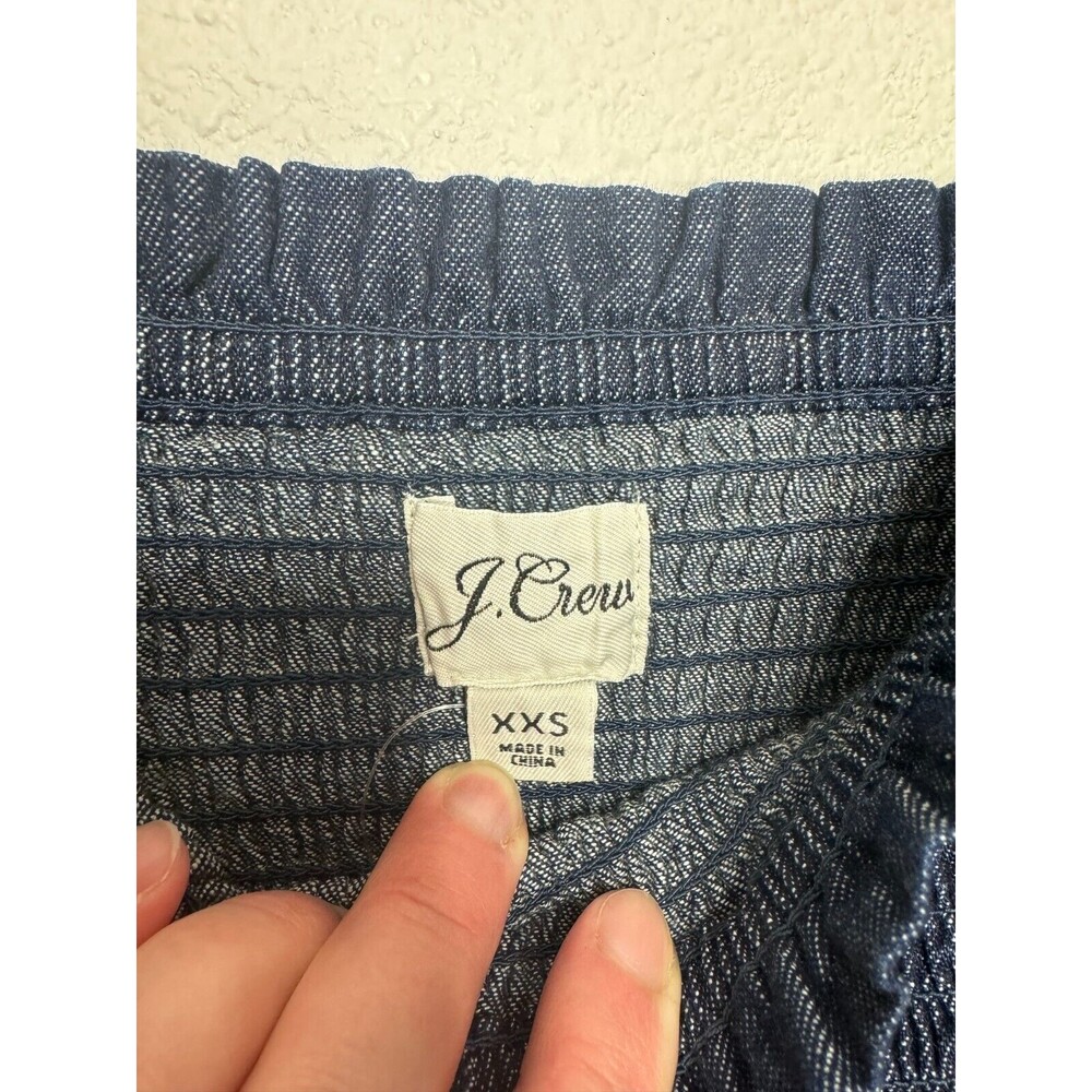 J.Crew Size XXS Smocked Puff Sleeve Mini Dress in Chambray  Blue 100% Cotton NWT - Picture 11 of 14